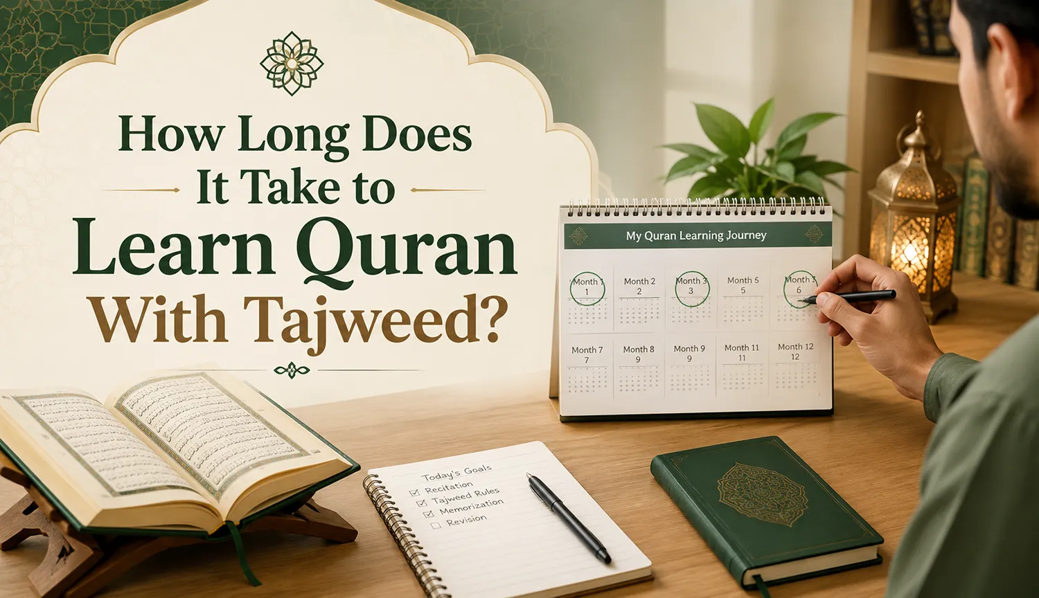 how long does it take to learn quran with tajweed shown on a progress calendar